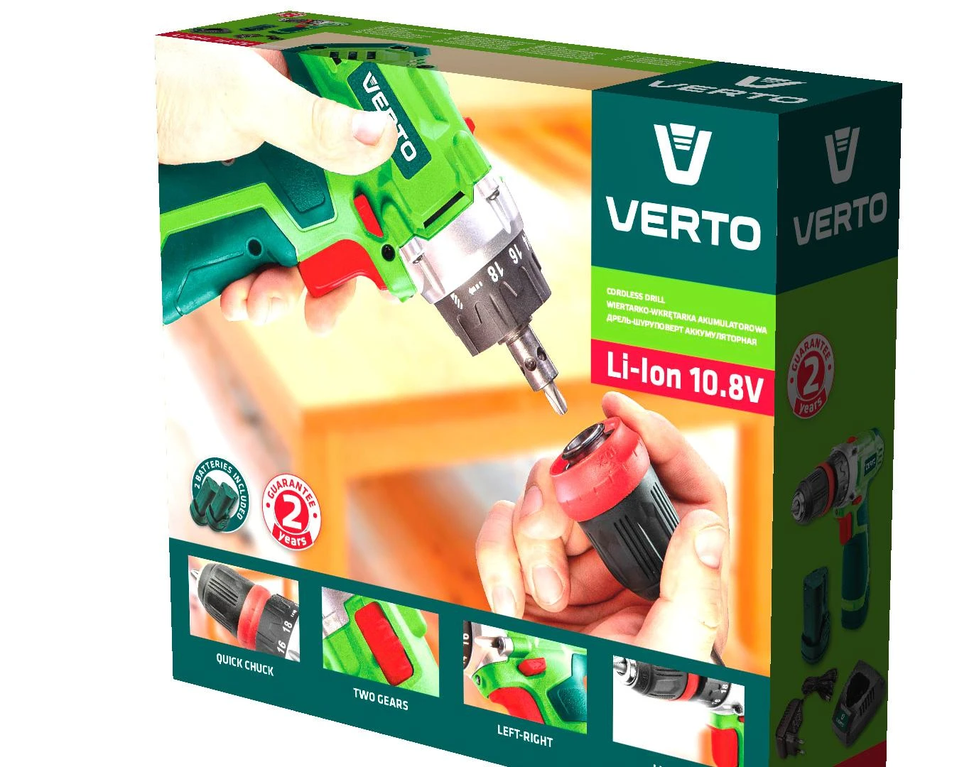 Verto Wiertarko Wkretarka Akumuliatorinis gręžtuvas-suktuvas 2 x 10,8 V, ličio jonų / 1,3 Ah