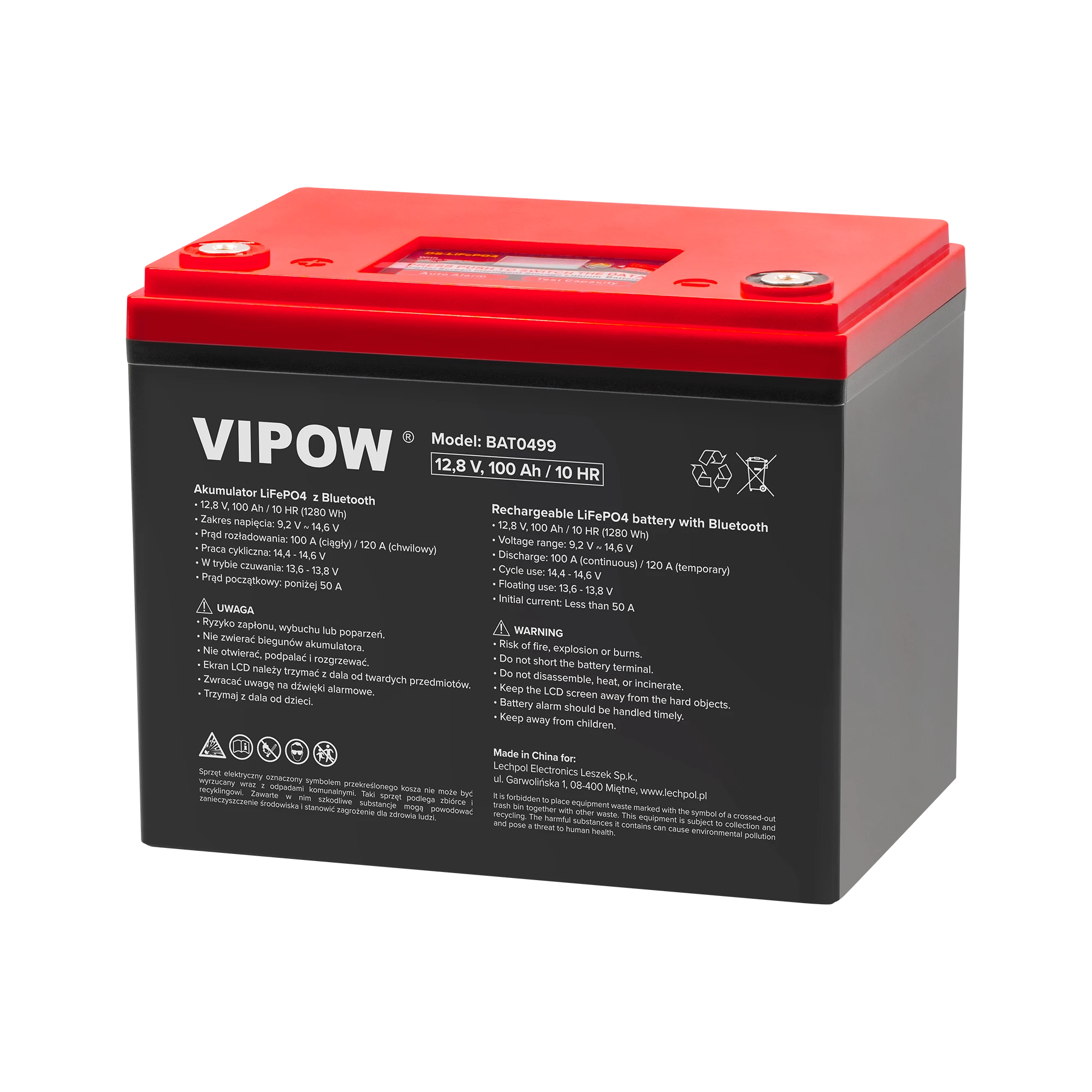 Vipow LiFePO4 Bluetooth akumuliatorius 100Ah