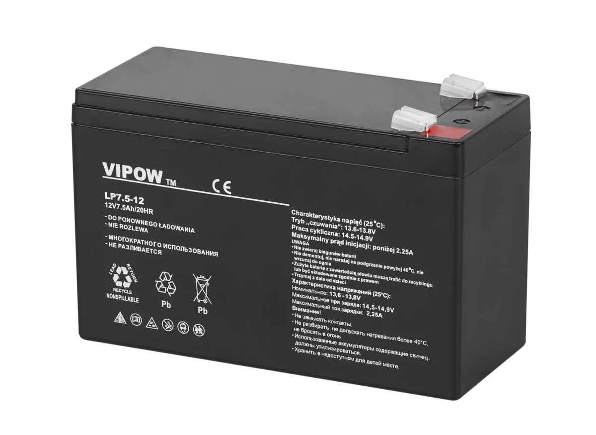 Švino akumuliatorius VIPOW 12V 7.5Ah