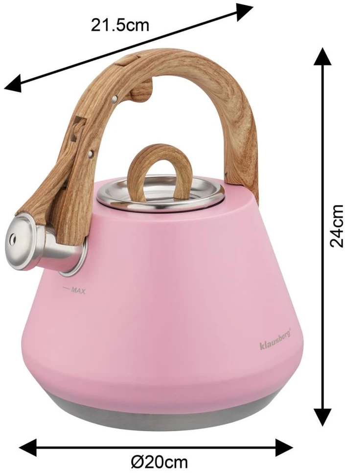 Virdulys plieno su gwizdkiem 2,5 L rožinė, indukcija, Klausberg KB-9064