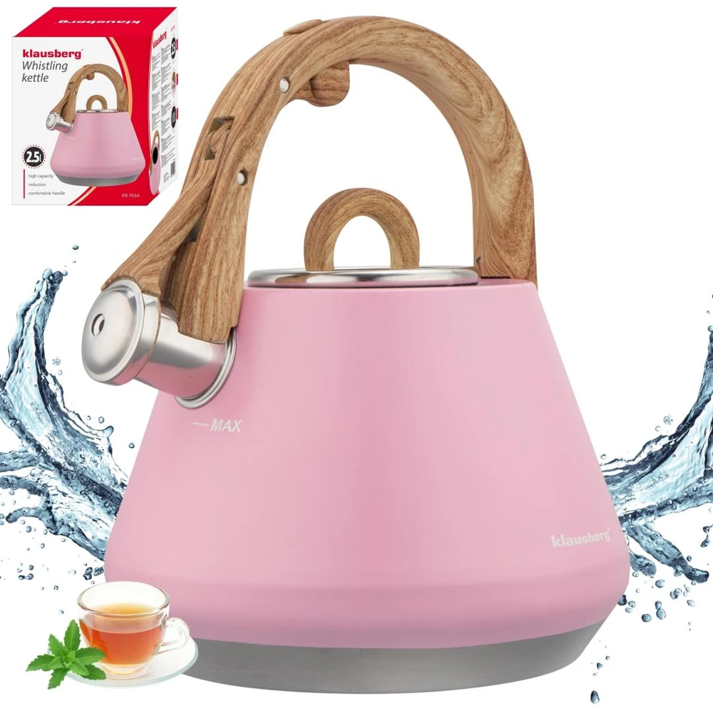 Virdulys plieno su gwizdkiem 2,5 L rožinė, indukcija, Klausberg KB-9064