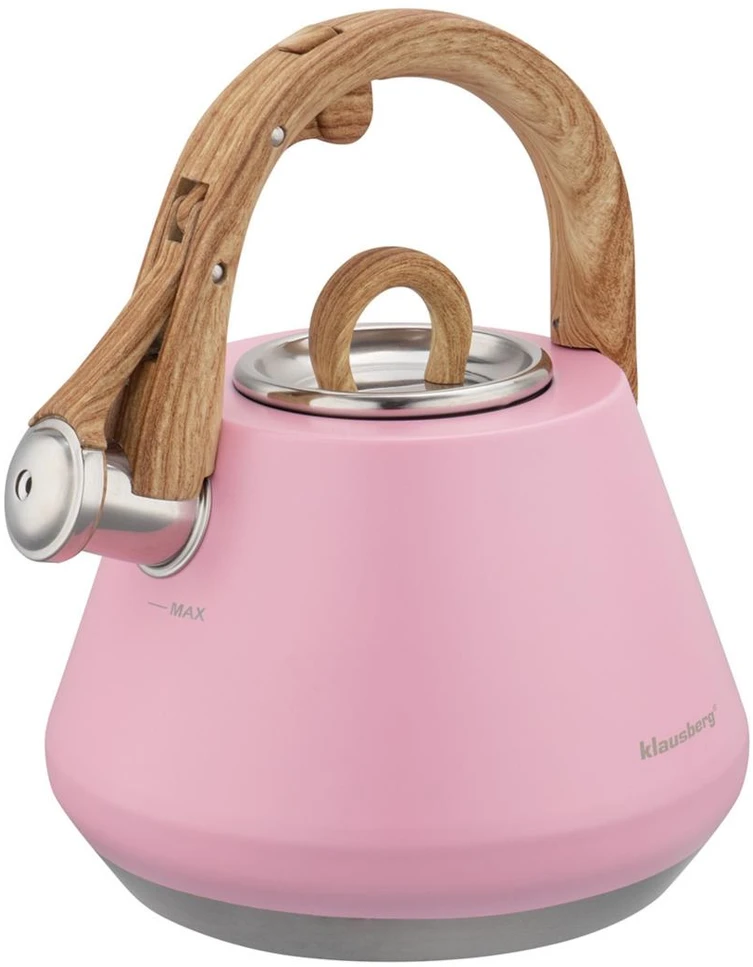 Virdulys plieno su gwizdkiem 2,5 L rožinė, indukcija, Klausberg KB-9064