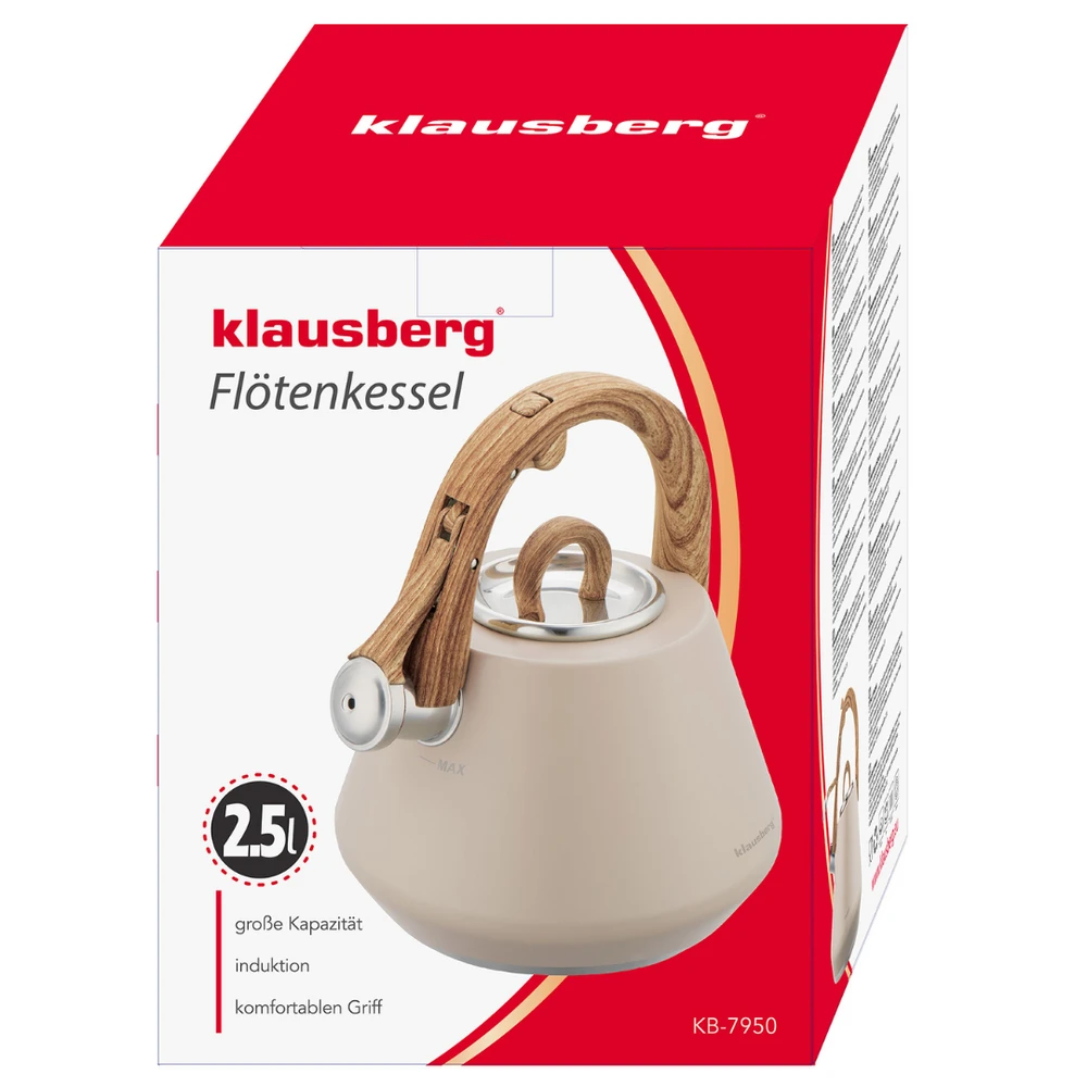 Virdulys plieno su gwizdkiem 2,5 l smėlio spalva, indukcija, klausberg kb-7950