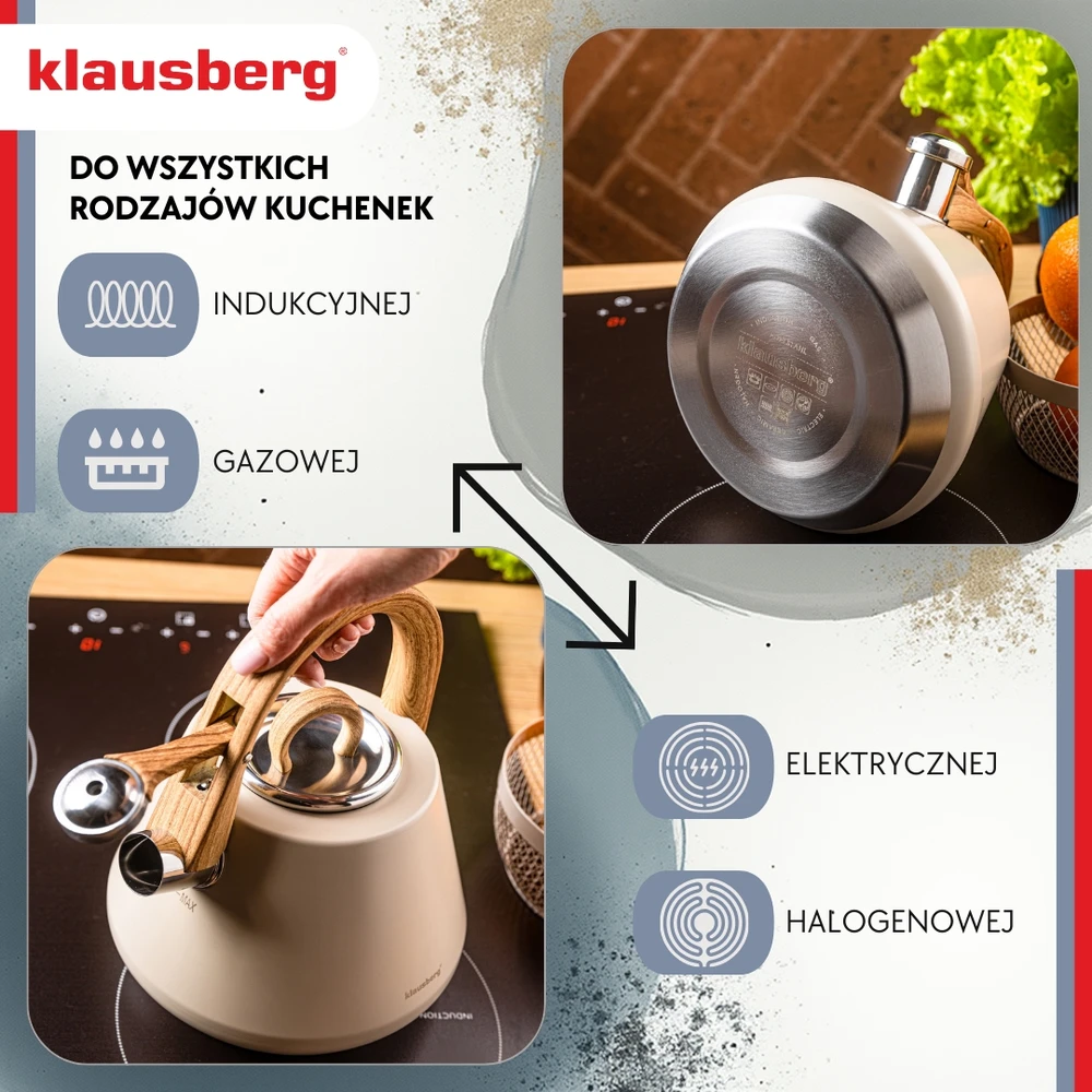 Virdulys plieno su gwizdkiem 2,5 l smėlio spalva, indukcija, klausberg kb-7950