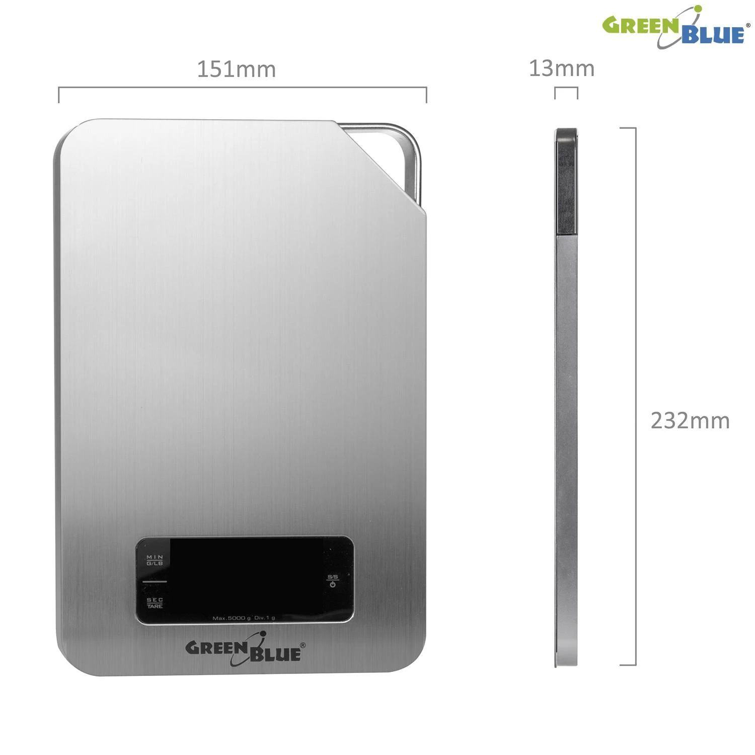 Virtuvinės svarstyklės Svarstyklės Skaitmeninės virtuvės svarstyklės su laikmačiu GreenBlue GB170 min 1g max 5000g