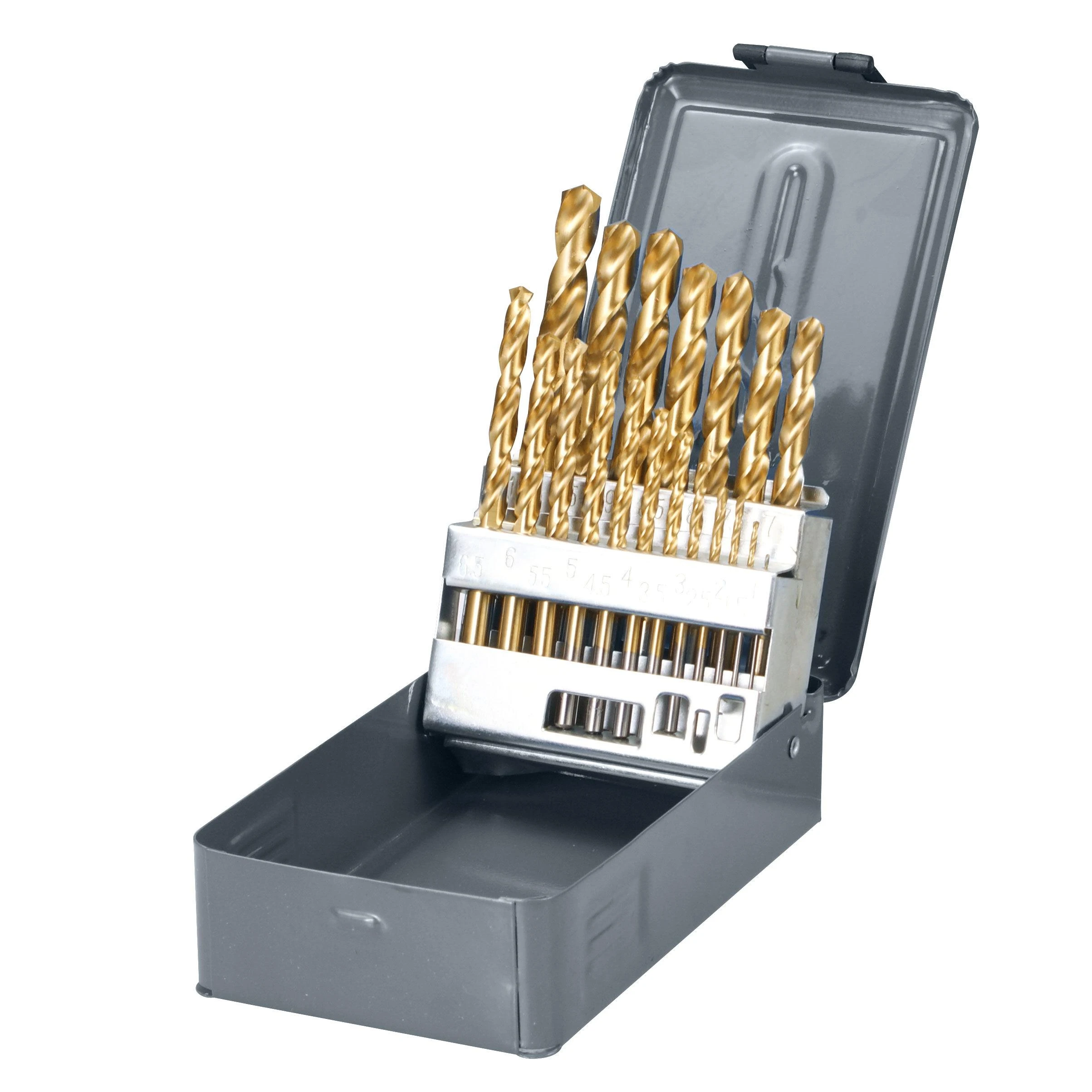 Grąžtas Wiertła Metalo grąžtai HSS, alavo, DIN338, šlifuoti, 19 vnt. (1-10 mm), prolinas
