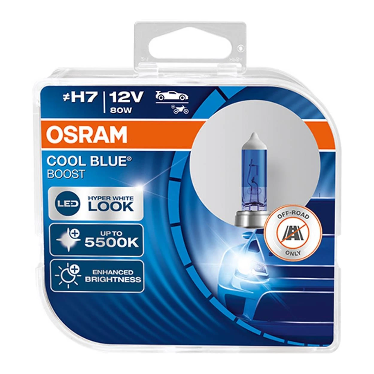 Żarówka Automobilinės lemputės Osram Cool Mėlyna Boost H7, 80W, 2 vnt.