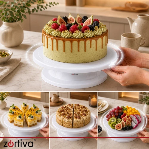 Zortiva Besisukantis torto stovas + 3 mentelės tortams dekoruoti