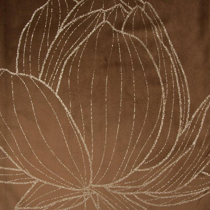 Eurofirany BLINK / 12 Aksominis stalo takelis su dideliu lotoso žiedo raštu, 35X140 cm, spalva: ruda