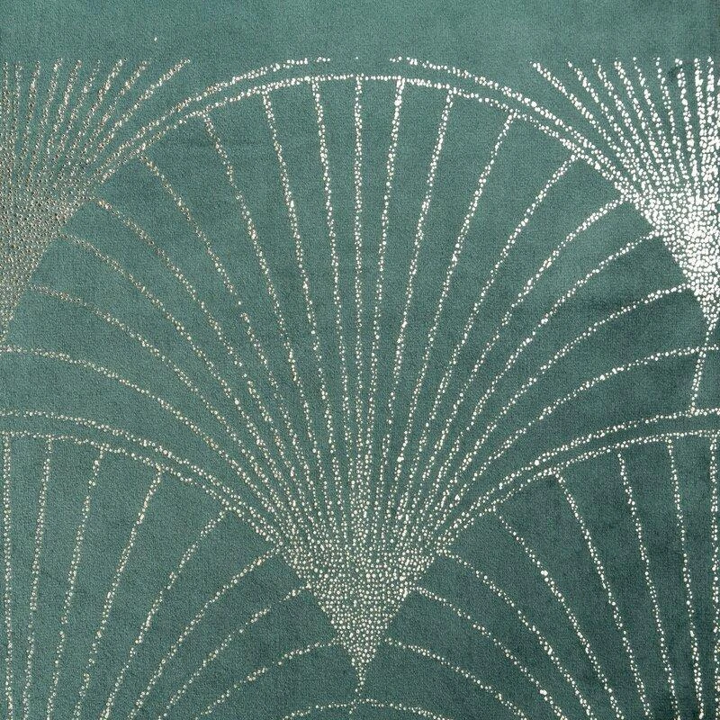 Eurofirany BLINK / 14 Aksominis stalo takelis su su dideliu art deco stiliaus vėduoklės raštu, 35X140 cm, spalva: tamsi mėtų
