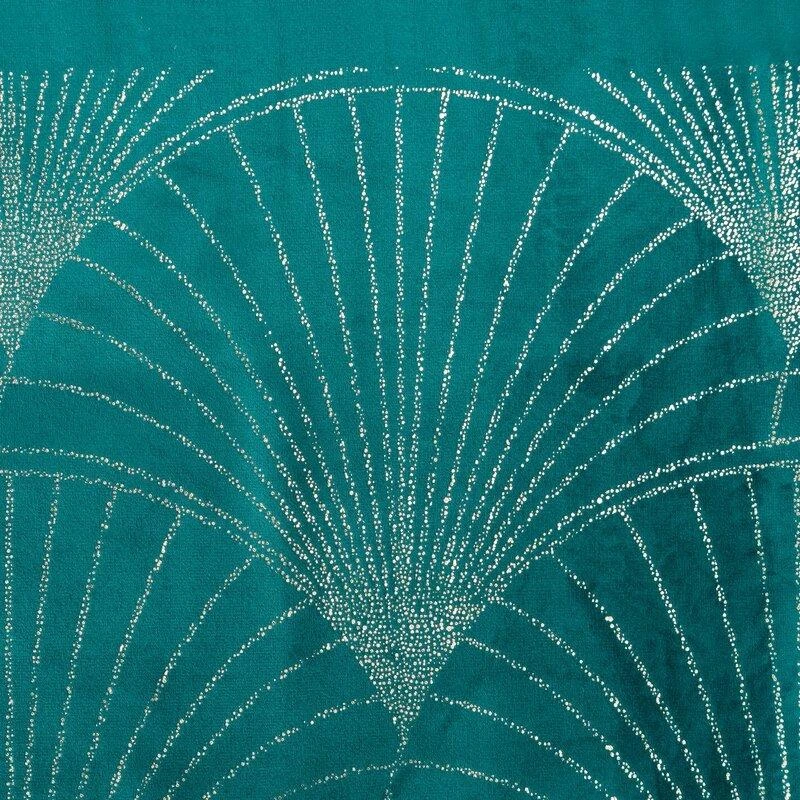 Eurofirany BLINK / 14 Aksominis stalo takelis su su dideliu art deco stiliaus vėduoklės raštu, 35X180 cm, spalva: tamsi turkio