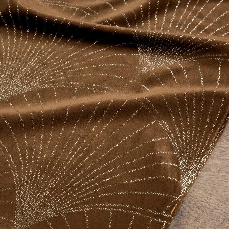 Eurofirany BLINK / 14 Aksominis stalo takelis su su dideliu art deco stiliaus vėduoklės raštu, 35X220 cm, spalva: ruda