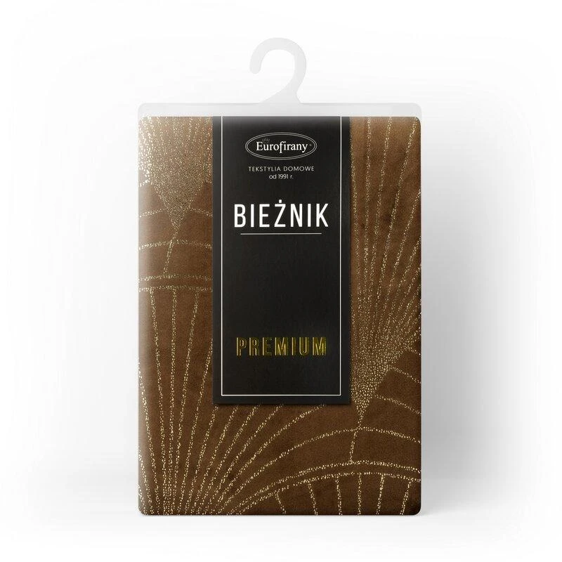Eurofirany BLINK / 14 Aksominis stalo takelis su su dideliu art deco stiliaus vėduoklės raštu, 35X220 cm, spalva: ruda