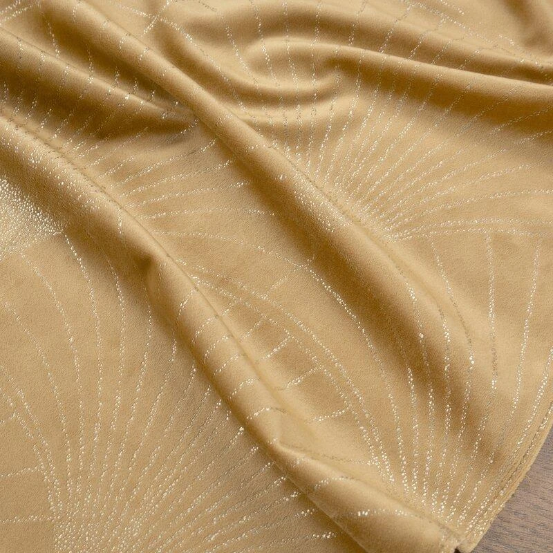 Eurofirany BLINK / 14 Aksominis stalo takelis su su dideliu art deco stiliaus vėduoklės raštu, 35X180 cm, spalva:auksinė