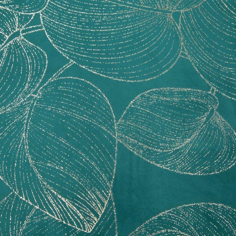 Eurofirany BLINK / 16 Aksominis stalo takelis su didelių lapų raštu, 35X220 cm, spalva: tamsi turkio