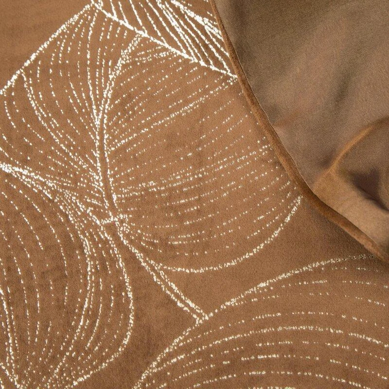 Eurofirany BLINK / 16 Aksominis stalo takelis su didelių lapų raštu, 35X140 cm, spalva: ruda