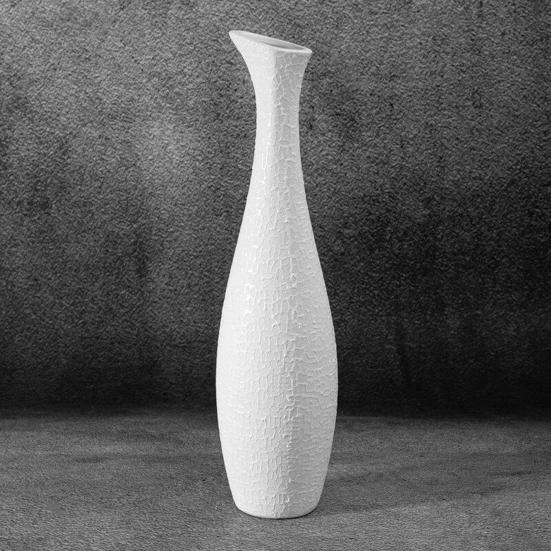 Eurofirany Balta keraminė dekoratyvinė vaza, aukšta liekna forma, 60 cm aukštis, 15 cm skersmuo, su apsauginėmis pagalvėlėmis, interjero dekoro aksesuaras, namų puošmena