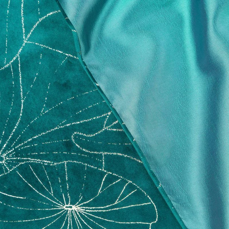 Eurofirany BLINK / 18 Aksominis stalo takelis su vandens lelijos lapų raštu, 35X180 cm, spalva: tamsi turkio