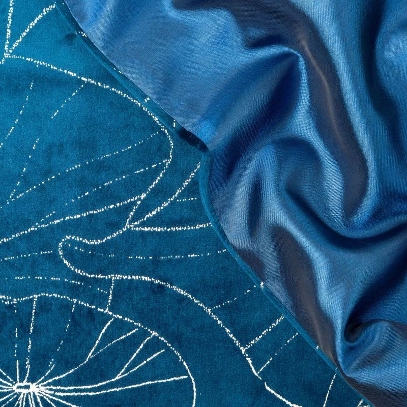 Eurofirany BLINK / 18 Aksominis stalo takelis su vandens lelijos lapų raštu, 35X180 cm, spalva: mėlyna