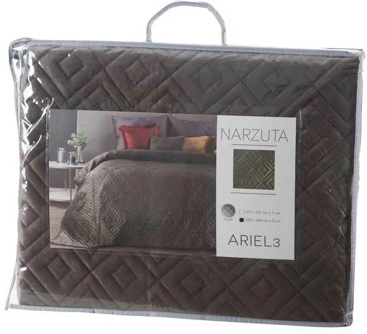Eurofirany ARIEL/3 Lovatiesė iš švelnaus aksomo su švelniu blizgesiu, dygsniuota karšto spaudimo (hot press) metodu geometriniu raštu, 220 X 240 cm, spalva: tamsi smėlio