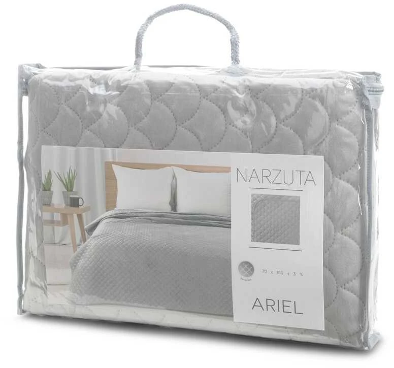 Eurofirany ARIEL Minkšto aksomo lovatiesė dygsniuota karšto spaudimo būdu (hot press) su žuvies žvynų motyvu, 220X240 cm, spalva: sidabrinė