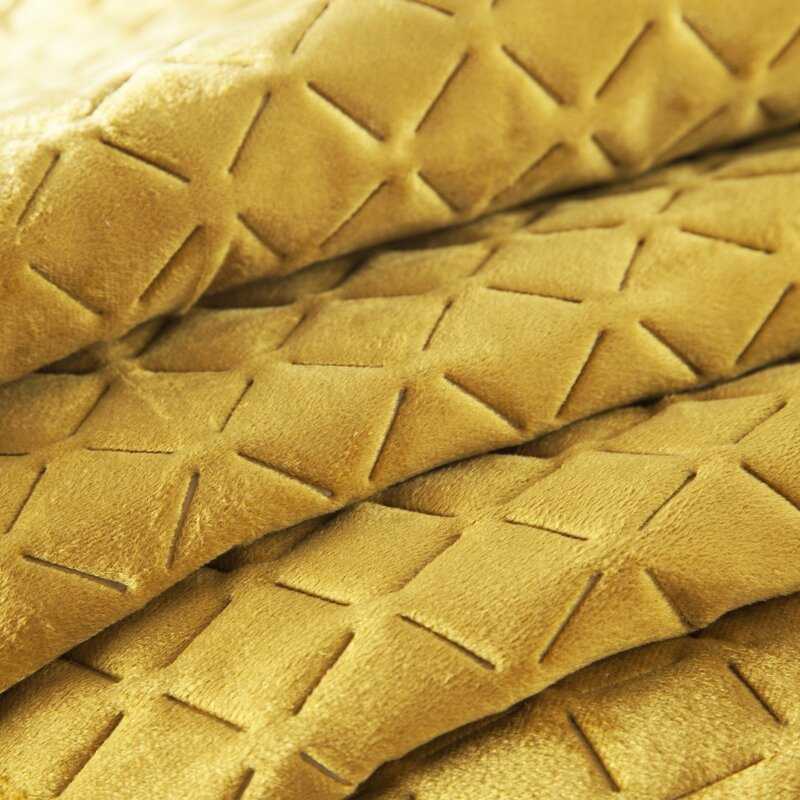 Eurofirany Garstyčių spalvos geometrinis aksominis užtiesalas, dvipusis dekoratyvinis uždangalas, 230x260 cm, karšto spaudimo dygsniavimas, minkšta poliesterio lovatiesė, prabangi namų tekstilė Lovatiesė
