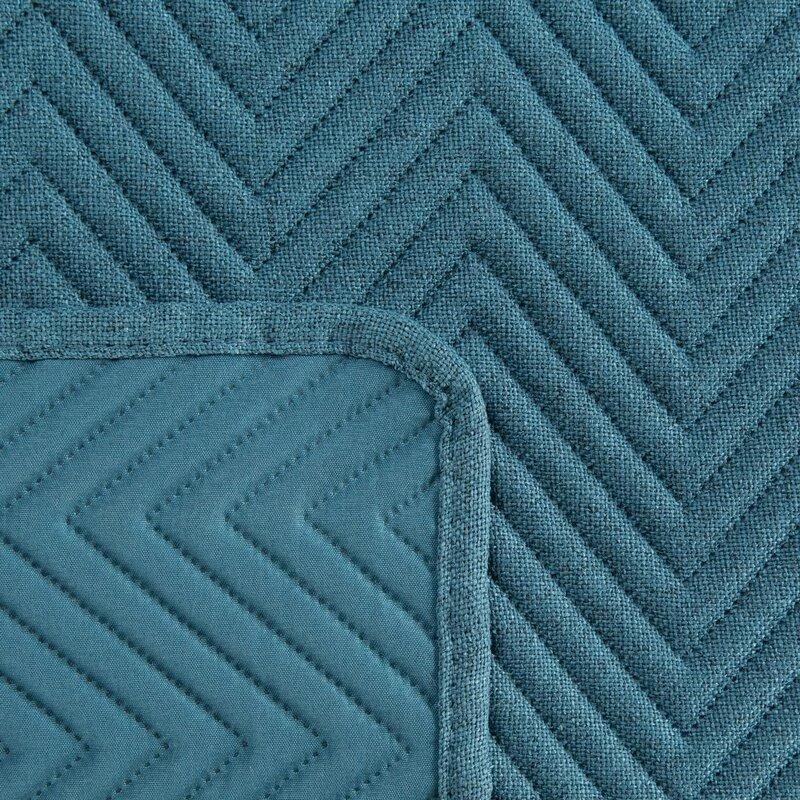 Eurofirany Mėlynas liną primenantis dekoratyvinis užtiesalas, 220x240 cm, dvipusis dygsniuotas dizainas, OEKO-TEX sertifikatas, minkšta poliesterio lovatiese, miegamojo pledas Lovatiesė