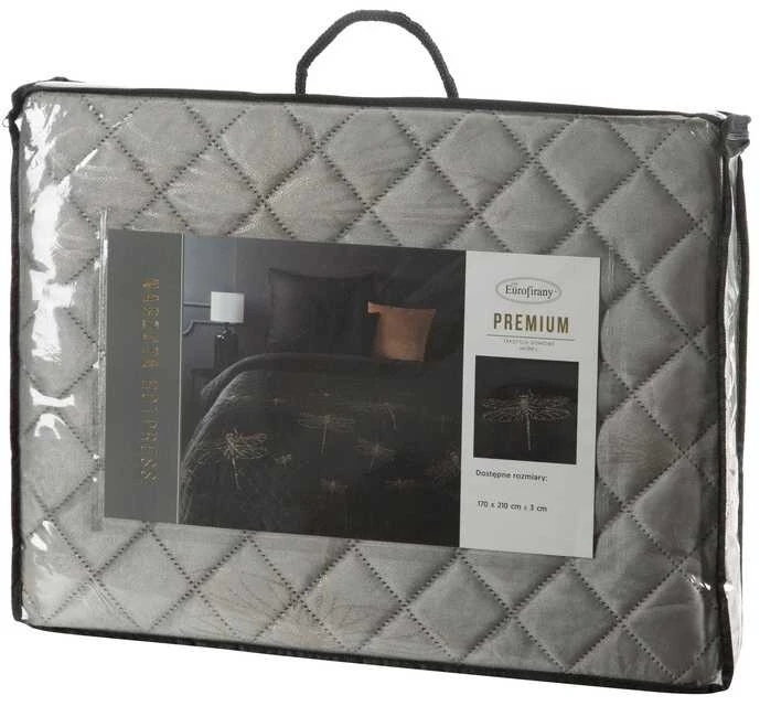 Eurofirany Dekoratyvinis aksominis lovos užtiesalas, 170x210 cm, botaniškas raštas, minkštas užpildas, miegamojo dekoras, sidabrinės auksinės laumžirgių dizainas, prabangi tekstilė Lovatiesė