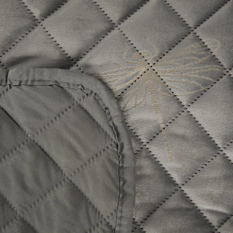 Eurofirany Dekoratyvinis aksominis lovos užtiesalas, 170x210 cm, botaniškas raštas, minkštas užpildas, miegamojo dekoras, sidabrinės auksinės laumžirgių dizainas, prabangi tekstilė Lovatiesė