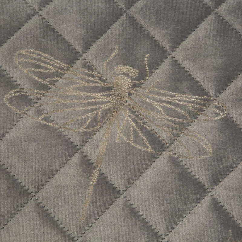 Eurofirany Dekoratyvinis aksominis lovos užtiesalas, 170x210 cm, botaniškas raštas, minkštas užpildas, miegamojo dekoras, sidabrinės auksinės laumžirgių dizainas, prabangi tekstilė Lovatiesė