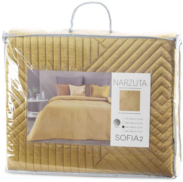 Eurofirany SOFIA/2 Minkšto ir matinio aksomo lovatiesė, dygsniuota karšto spaudimo būdu (hot press), su geometriniu raštu, 220X240 cm, spalva: medaus