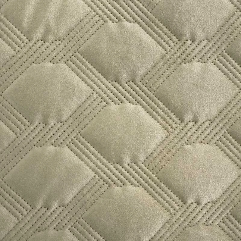 Eurofirany Kreminis geometrinis aksominis užtiesalas, 220x240 cm, karšto spaudimo raštas, dekoratyvinė lovatiesė, minkštas poliesterio pledas, lovos užklotas Lovatiesė