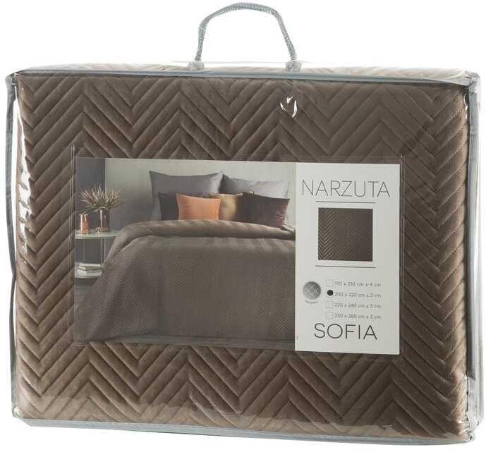 Eurofirany Aksominis dekoratyvinis užtiesalas, 170x210 cm, dvipusis su dygsniuotu raštu, rudas poliesterio uždangalas lovai ar sofai, minkšta lovatiesė miegamajam Lovatiesė