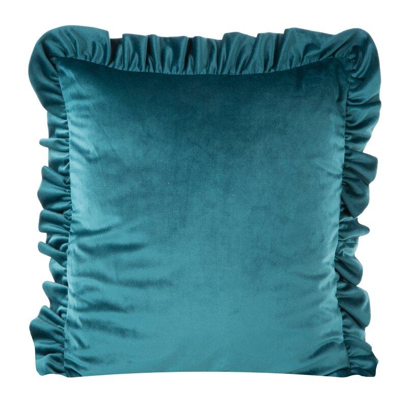 Eurofirany VELVET / 25 Aksominis pagalvės užvalkalas, dekoruotas raukiniais, 45 X 45 cm, spalva: tamsi turkio