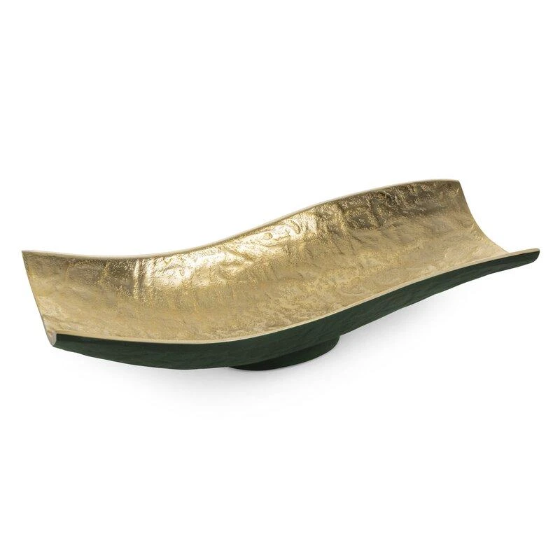 Eurofirany Dekoratyvinis metalinis dubuo, tamsiai žalias su auksiniais akcentais, modernus interjero akcentas, 33x15x8 cm, elegantiška namų dekoracija, stilingas padėklas