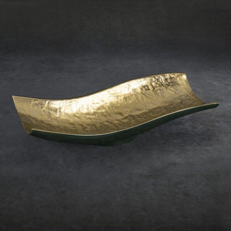 Eurofirany Dekoratyvinis metalinis dubuo, tamsiai žalias su auksiniais akcentais, modernus interjero akcentas, 33x15x8 cm, elegantiška namų dekoracija, stilingas padėklas