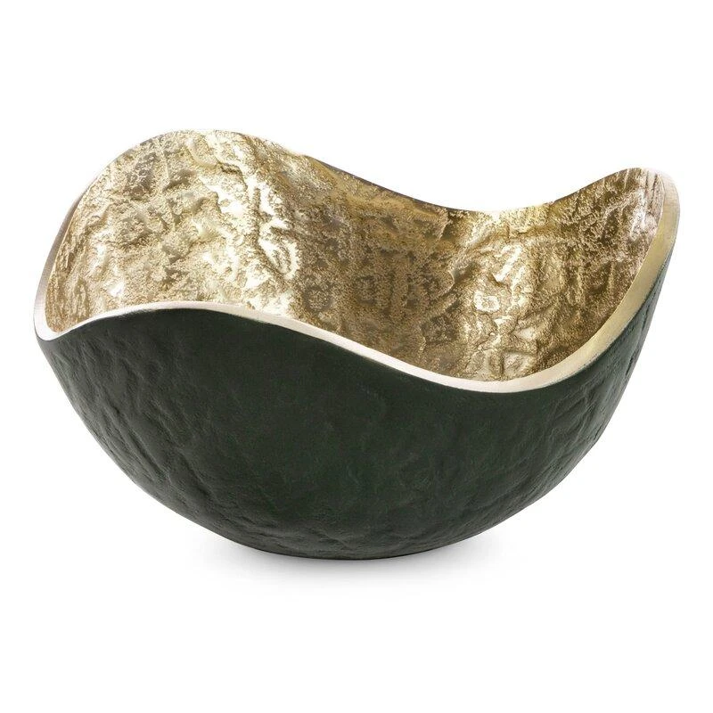 Eurofirany Dekoratyvinis kvadratinis metalinis dubuo, tamsiai žalias su auksiniais akcentais, 25x25x13 cm, modernus dizainas, elegantiškas namų dekoras, dekoratyvinis indas, stilingas interjero akcentas