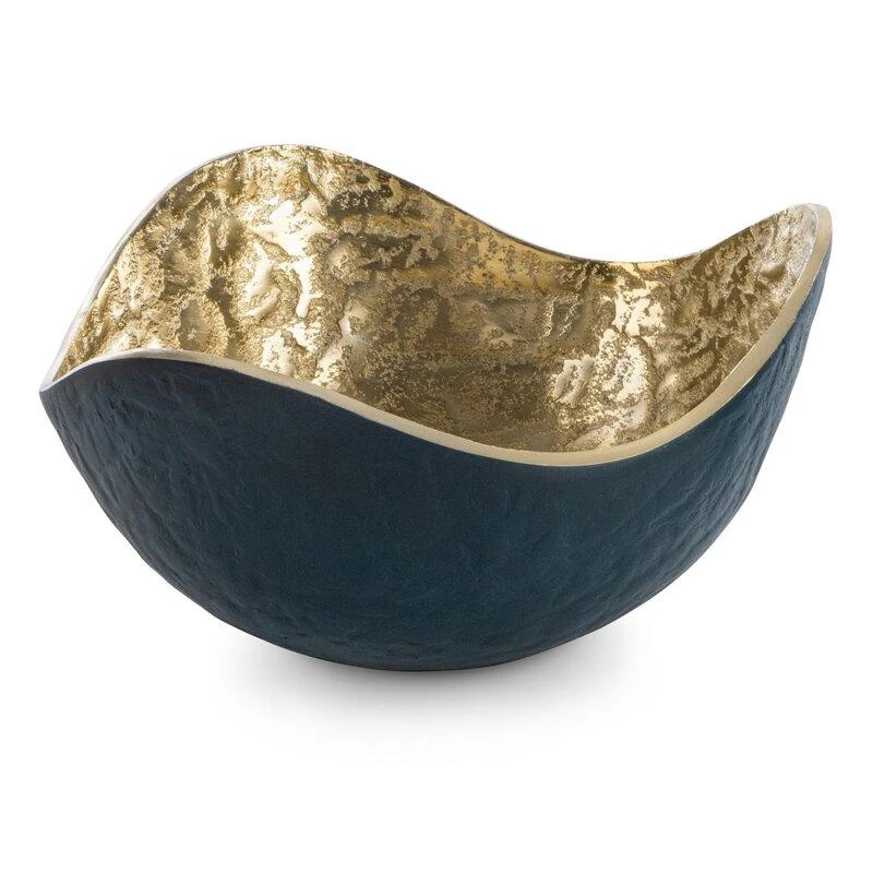 Eurofirany Dekoratyvinis metalinis dubuo, tamsiai mėlynos ir auksinės spalvos, kvadratinė forma, 25x25x13 cm, modernus interjero akcentas, stalo dekoracija