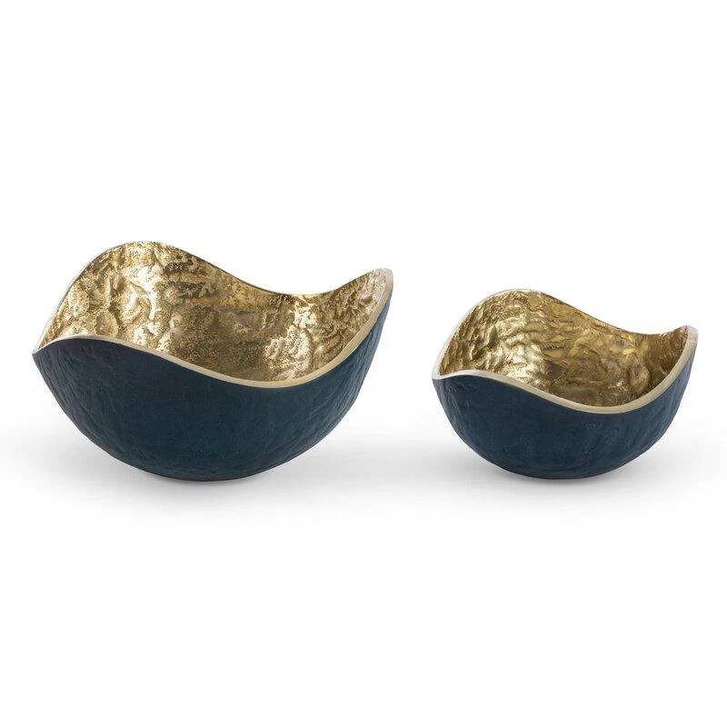 Eurofirany Dekoratyvinis metalinis dubuo, tamsiai mėlynos ir auksinės spalvos, kvadratinė forma, 25x25x13 cm, modernus interjero akcentas, stalo dekoracija