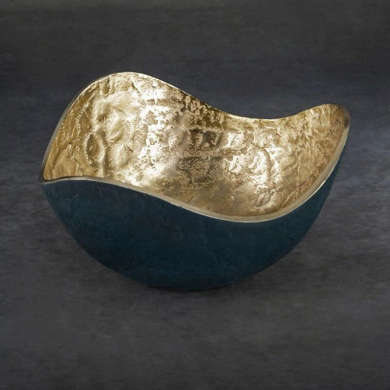 Eurofirany Dekoratyvinis metalinis dubuo, tamsiai mėlynos ir auksinės spalvos, kvadratinė forma, 25x25x13 cm, modernus interjero akcentas, stalo dekoracija