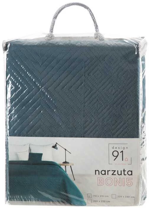 Eurofirany DESIGN 91 BONI / 5 Lovatiesė su karšto spaudimo technika įspaustu skiautinių motyvu, 220X240 cm, spalva: tamsi turkio Lovatiesė