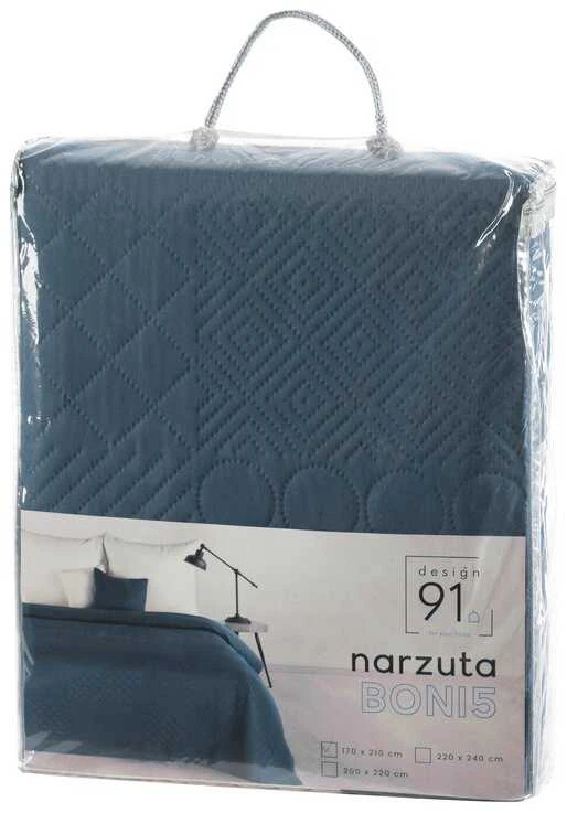 Eurofirany DESIGN 91 BONI / 5 Lovatiesė su karšto spaudimo technika įspaustu skiautinių motyvu, 170X210 cm, spalva: mėlyna Lovatiesė