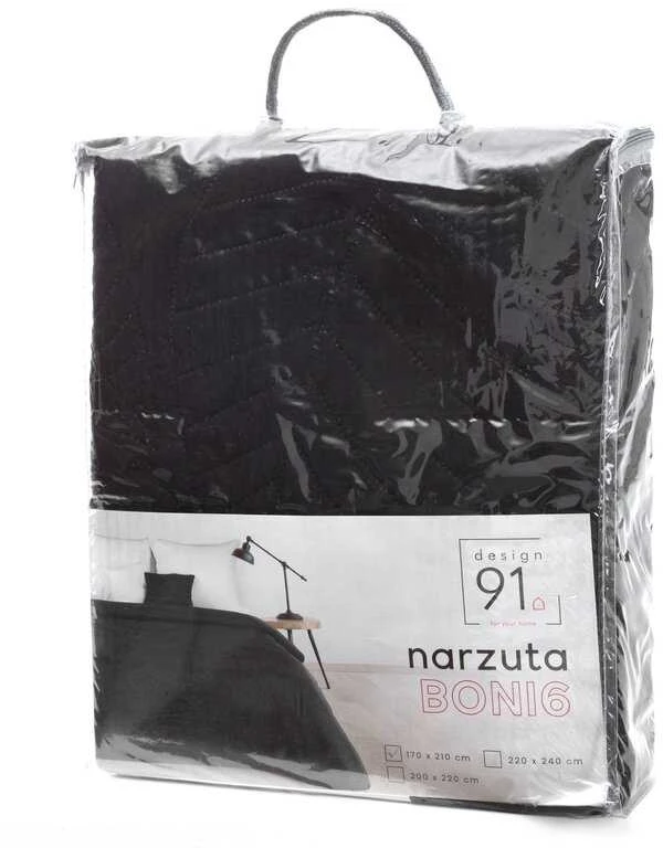 Eurofirany DESIGN 91 BONI / 6 Lovatiesė, dygsniuota karšto spaudimo būdu su lapų raštu, 170X210 cm, spalva: juoda Lovatiesė