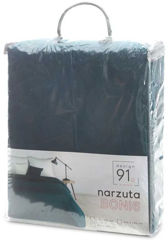 Eurofirany DESIGN 91 BONI / 6 Lovatiesė, dygsniuota karšto spaudimo būdu su lapų raštu, 170X210 cm, spalva: tamsi turkio Lovatiesė