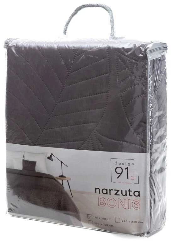 Eurofirany DESIGN 91 BONI / 6 Lovatiesė, dygsniuota karšto spaudimo būdu su lapų raštu, 170X210 cm, spalva: grafito Lovatiesė