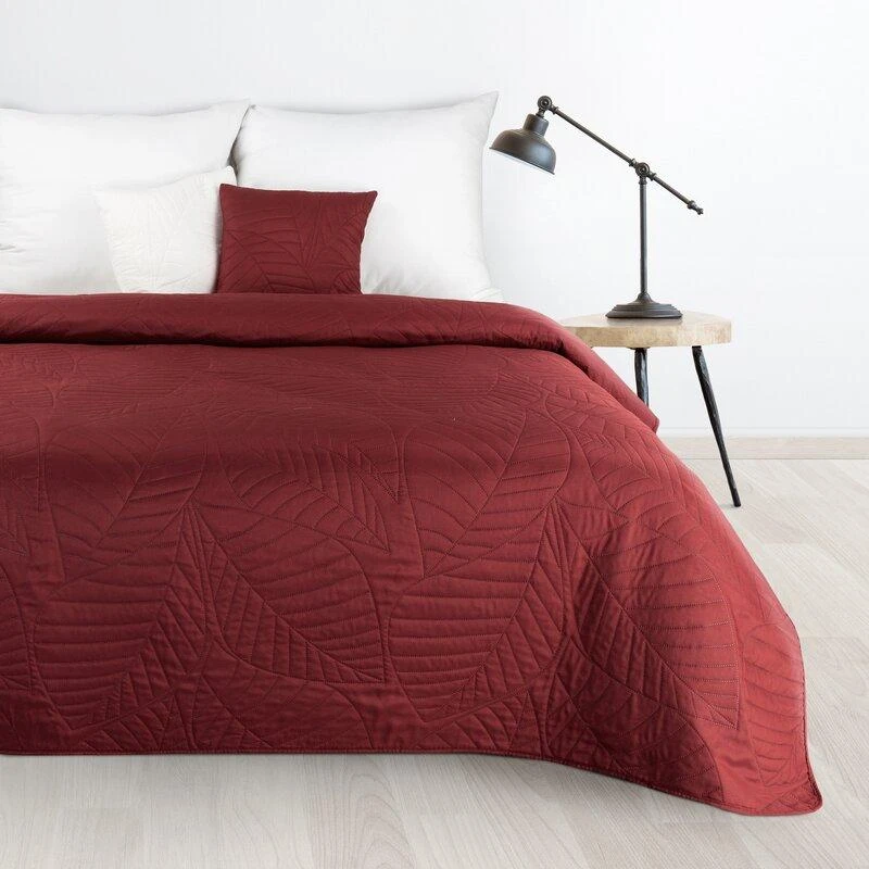 Eurofirany DESIGN 91 BONI / 6 Lovatiesė, dygsniuota karšto spaudimo būdu su lapų raštu, 170X210 cm, spalva: plytų Lovatiesė