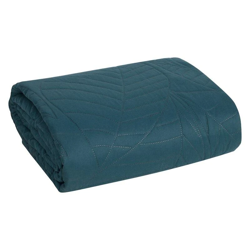 Eurofirany DESIGN 91 BONI / 6 Lovatiesė, dygsniuota karšto spaudimo būdu su lapų raštu, 170X210 cm, spalva: tamsi turkio Lovatiesė