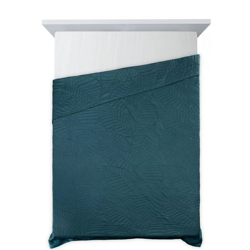 Eurofirany DESIGN 91 BONI / 6 Lovatiesė, dygsniuota karšto spaudimo būdu su lapų raštu, 170X210 cm, spalva: tamsi turkio Lovatiesė