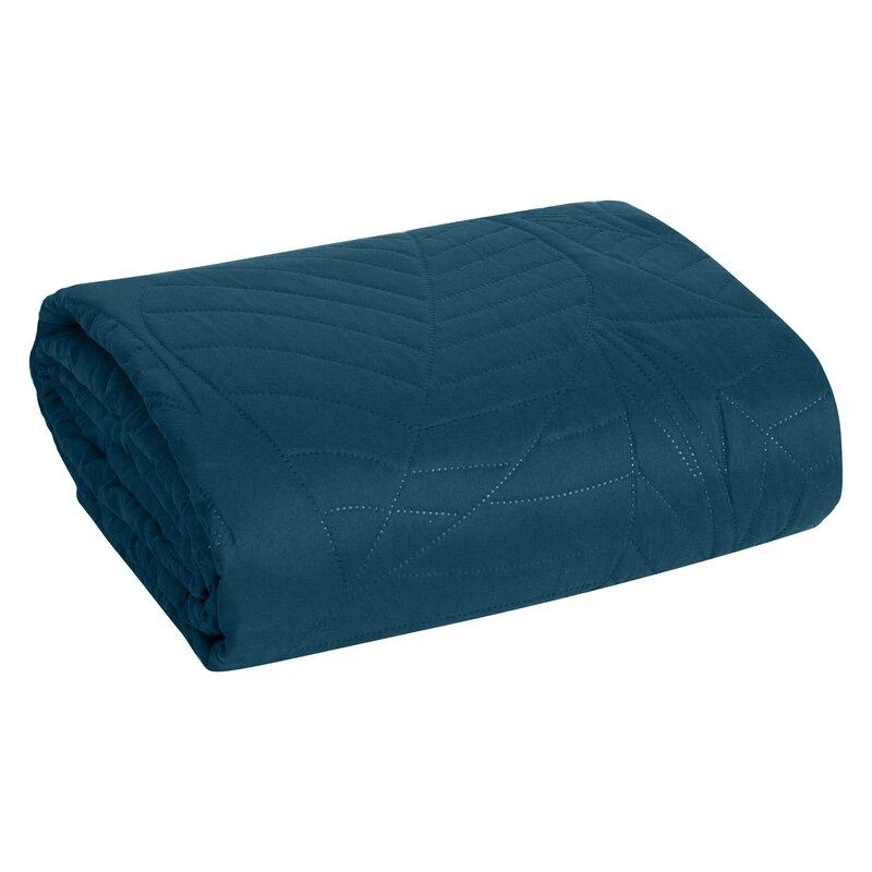 Eurofirany DESIGN 91 BONI / 6 Lovatiesė, dygsniuota karšto spaudimo būdu su lapų raštu, 170X210 cm, spalva: mėlyna Lovatiesė