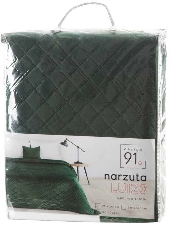 Eurofirany DESIGN 91 LUIZ / 3 Aksominė lovatiesė, dygsniuota karšto spaudimo būdu su geometriniu raštu, 220X240 cm, spalva: tamsi žalia Lovatiesė